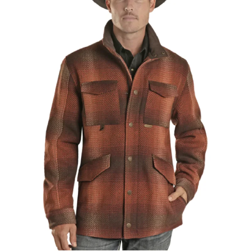 Powder River Outfitters Men's Plaid Wool Rust Coat DM92C01481