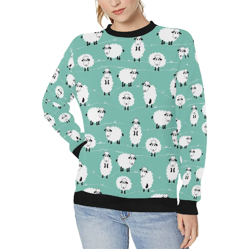 Cute sheep green background Women's Crew Neck Sweatshirt