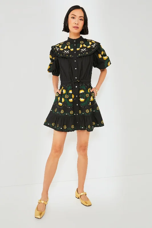 Black Perle Print Puff Sleeve Dress