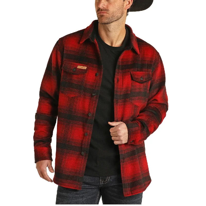 Powder River Outfitters Men's Red & Black Plaid Wool Shirt Jacket 92-1014-65