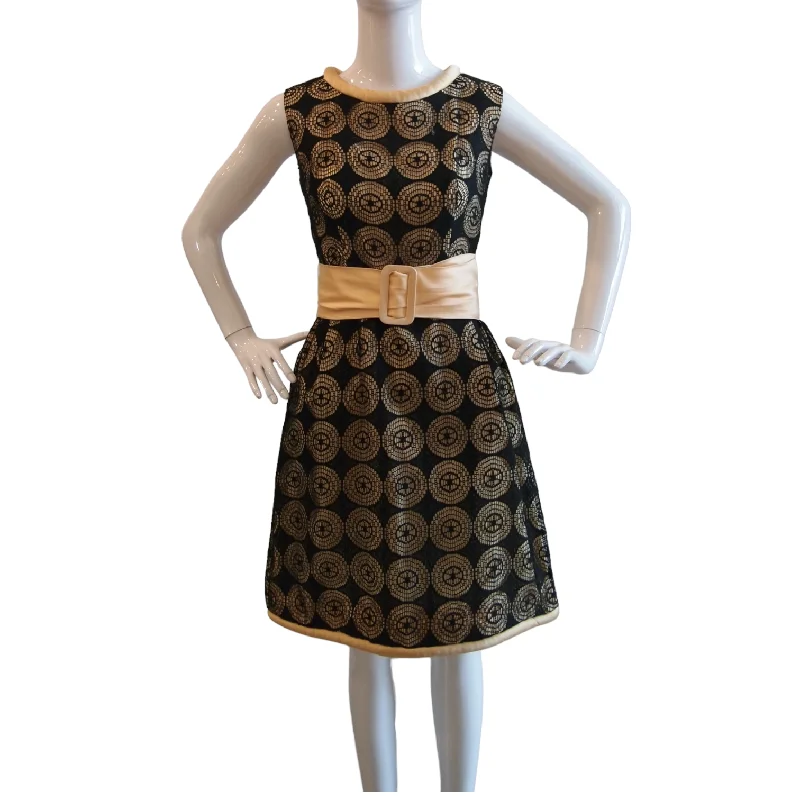 Tres Unique 50s Concentric Lace Pale Gold Black Dress