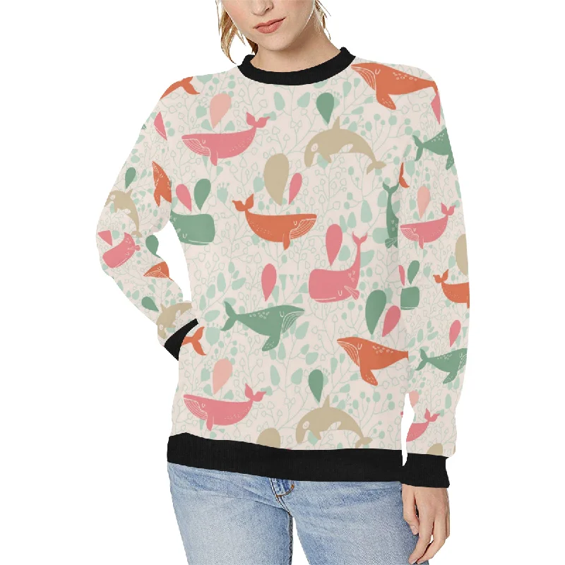 Cute whale pattern Women's Crew Neck Sweatshirt