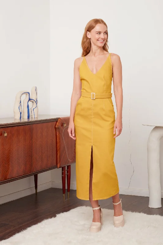 ALBERTA yellow denim classy pencil skirt dress