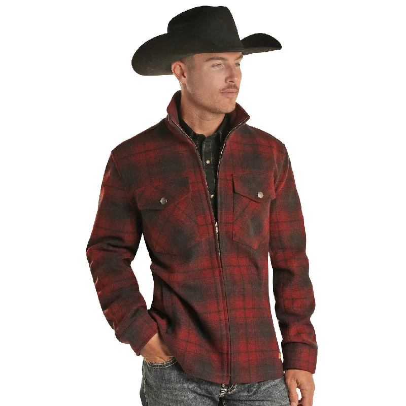 Powder River Outfitters Men's Plaid Wool Burgundy Coat DM92C01469