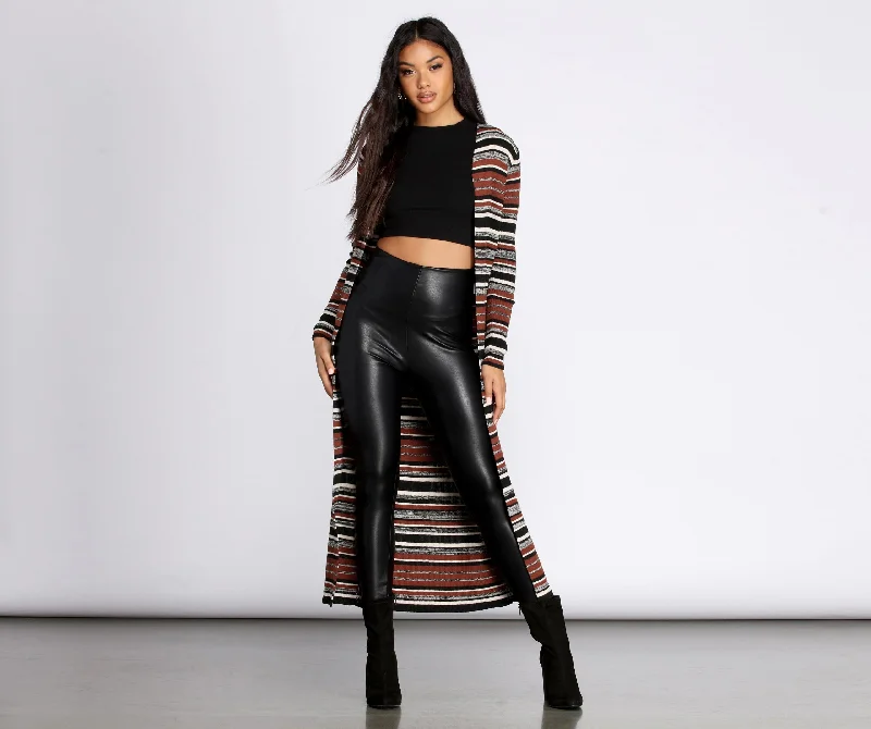 Stripe About Now Long Line Cardigan