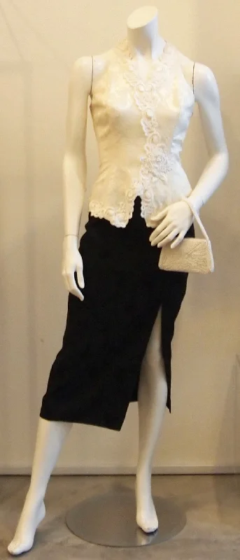 Tuxedo Lace Trim Vintage Halter Cocktail Dress In Black & White