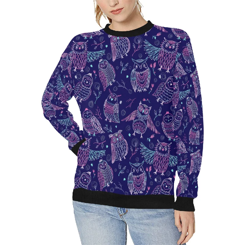 Cute owls pattern boho style ornament Women's Crew Neck Sweatshirt