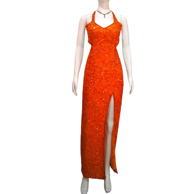 Fiery Sunrise - Sexy Backless Orange Sequinned Evening Dress