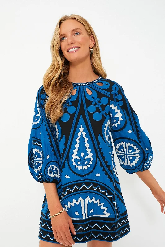 Blue Gael Applique Long Sleeve Tunic Dress