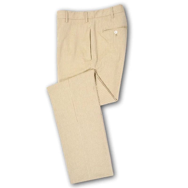 J. Peterman Men's Striped Classic-Fit Pants - Seersucker Dress Pants - Tan and Cream