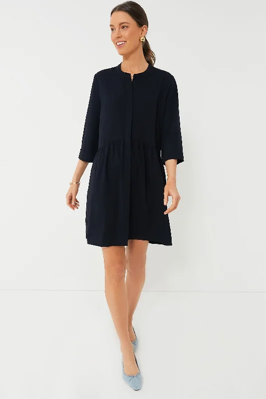 Navy Crepe Royal Shirt Dress