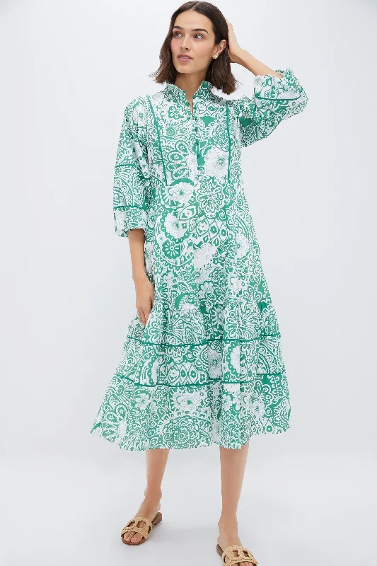 Green and White Floral Hillsborough Midi Dress