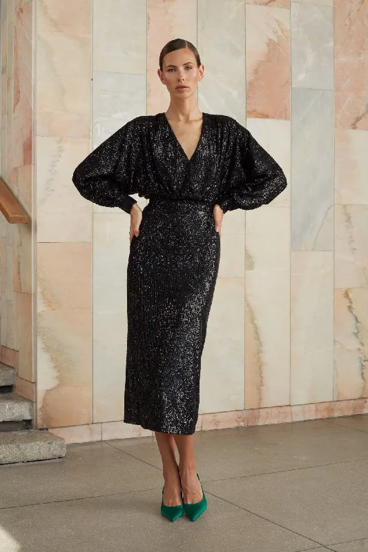 EVE black sequin long sleeve dress