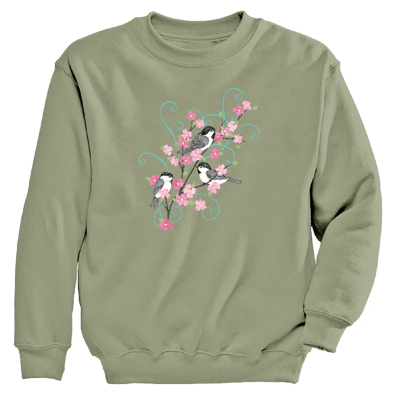 Chickadee Blossom Branch Women's Crew Neck Sweatshirt