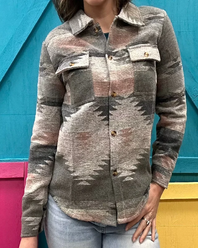 Women's Pink & Grey Aztec Shirt Jacket TPW65133023