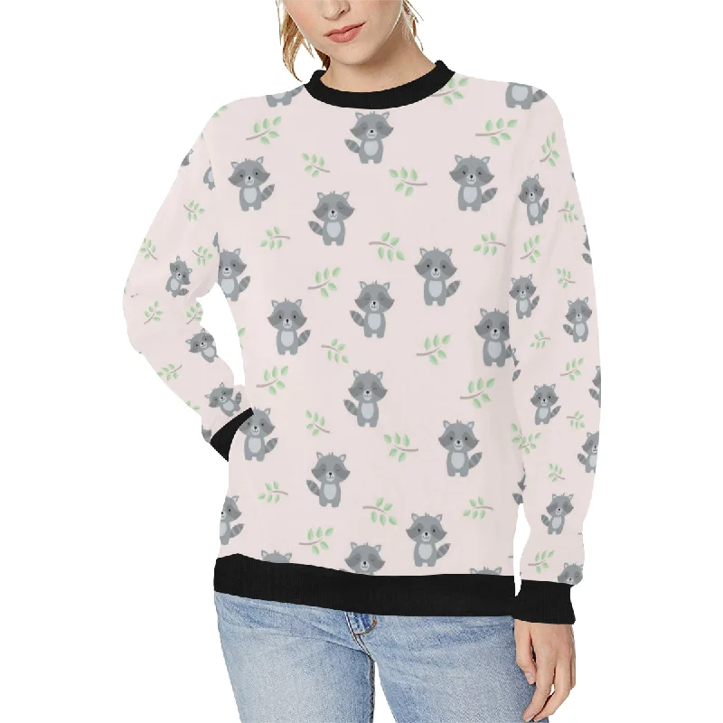 cute raccoons leaves pattern Women's Crew Neck Sweatshirt