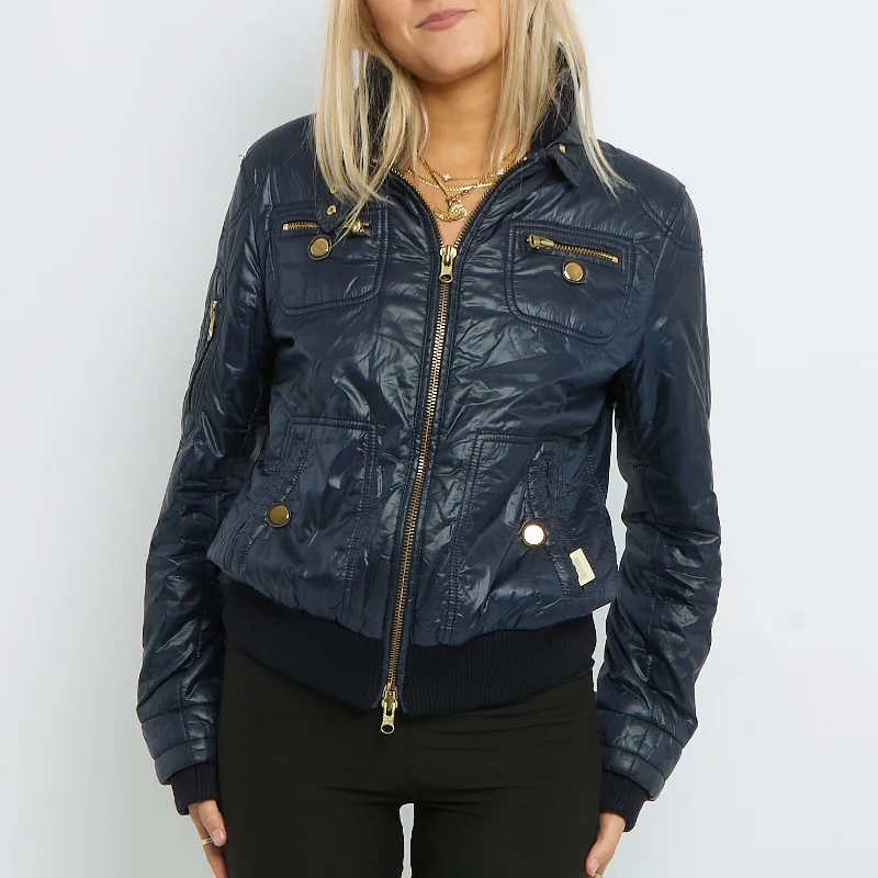 Gold Zip s Ribbed Cuffs Bomber Jacket-14