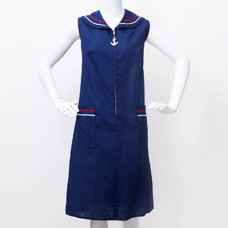 AHOY! NAUTICAL RED WHITE BLUE 60S SHIFT DRESS WITH ANCHOR ZIP