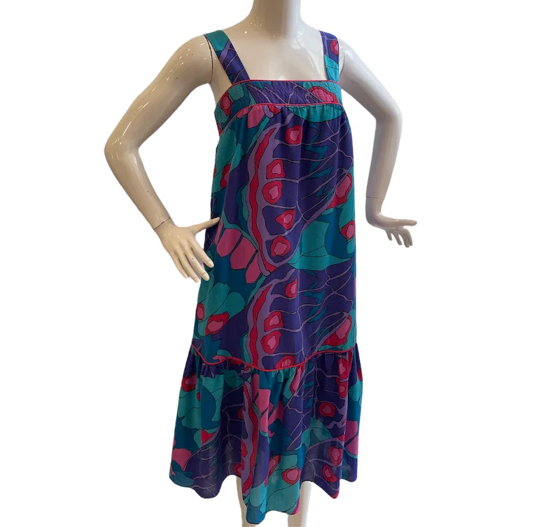 Vintage Purple Print Easy Shift Sundress with Aqua & Pink