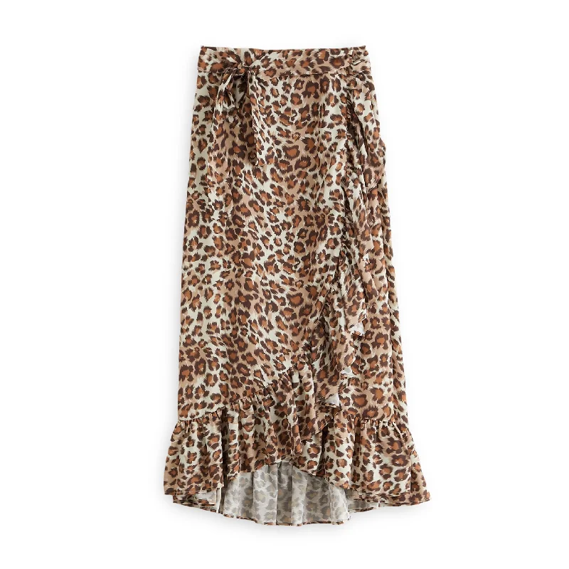 J. Peterman Women's Wrap Maxi High-Low Skirt in Leopard Print