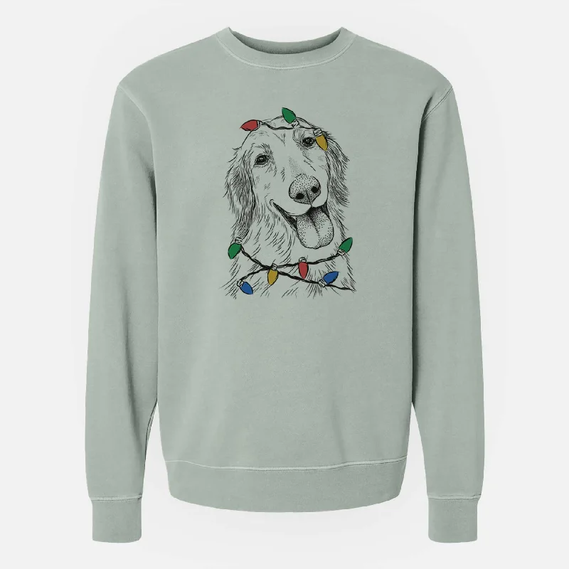 Christmas Lights Shelby the Golden Retriever - Unisex Pigment Dyed Crew Sweatshirt