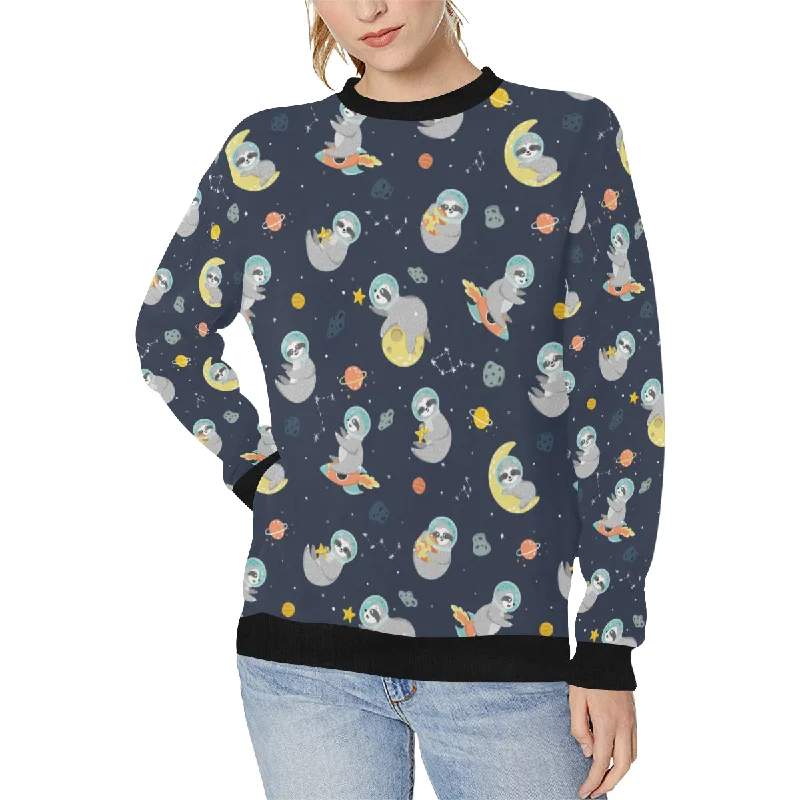 Cute sloth astronaut star planet rocket pattern Women's Crew Neck Sweatshirt