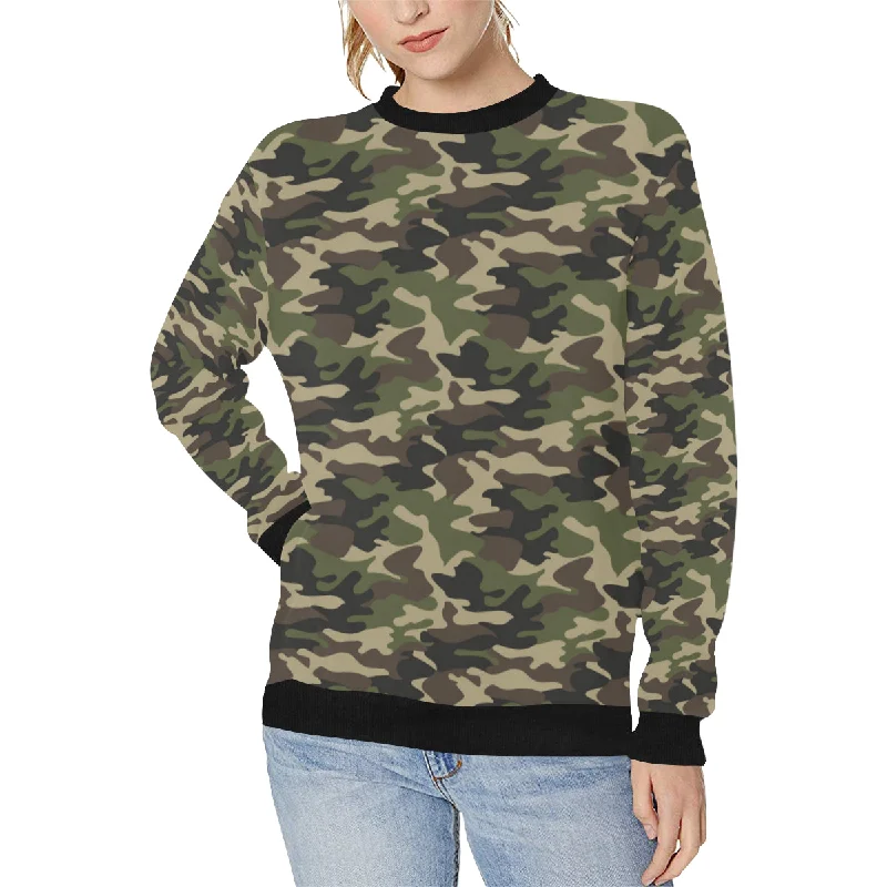 Dark Green camouflage pattern Women's Crew Neck Sweatshirt