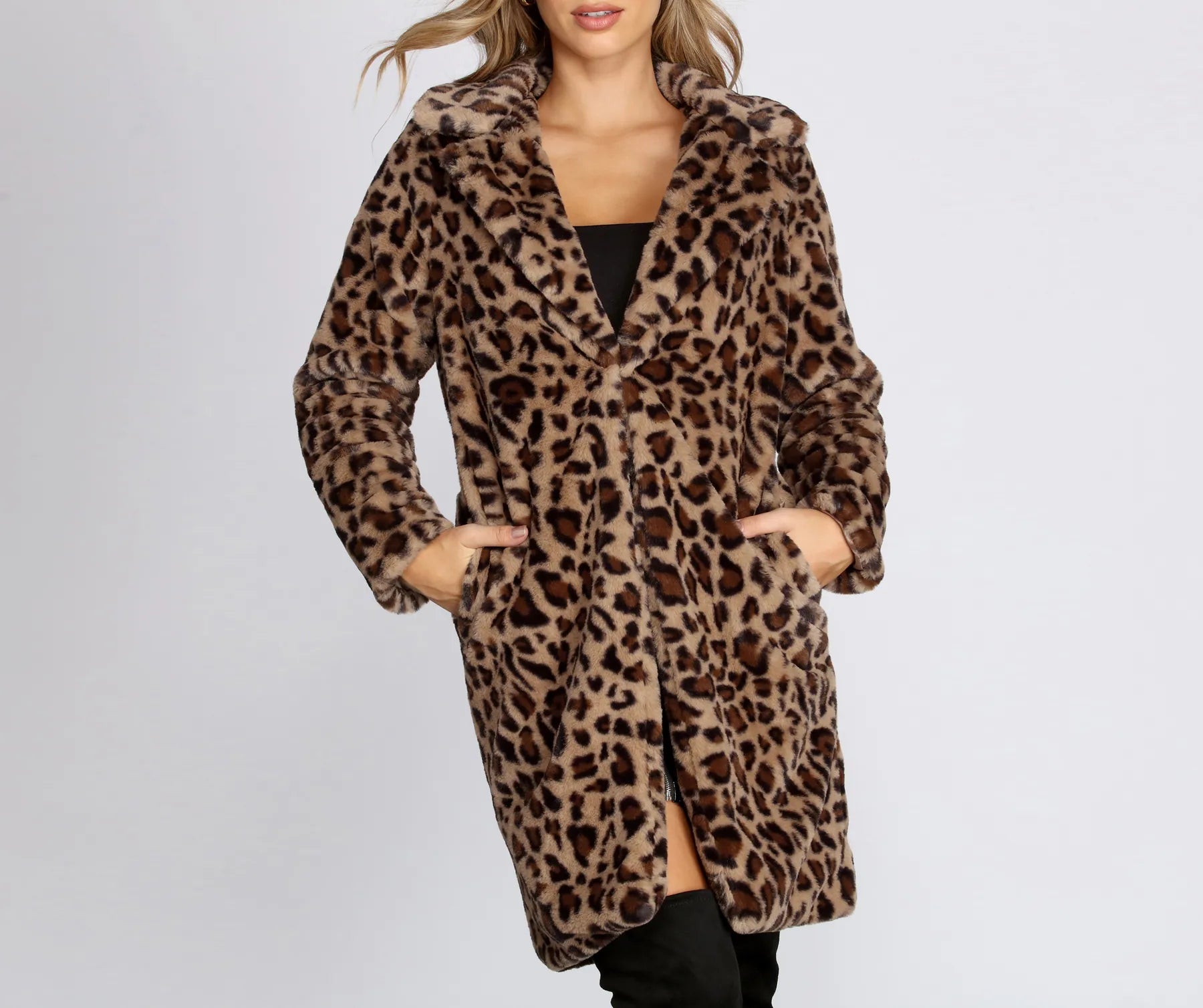 Leopard Long Line Faux Fur Coat