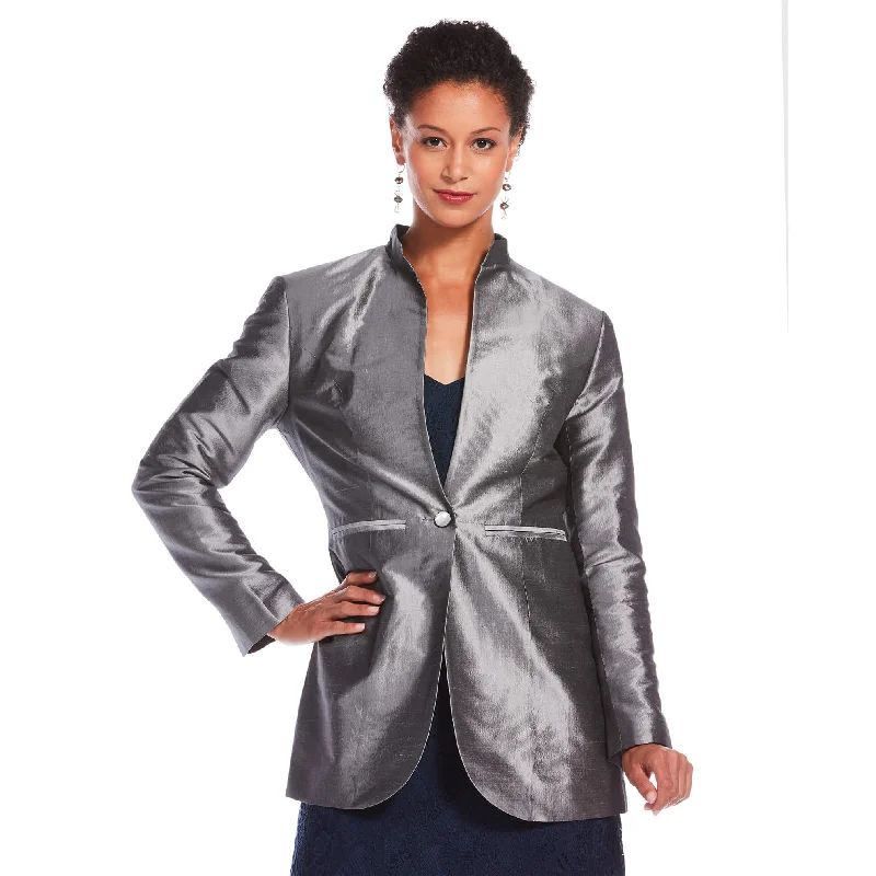 J. Peterman Women's Silk Dupioni Silver Blazer