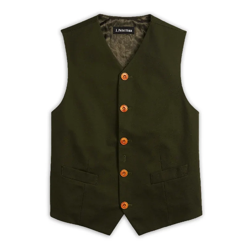 J. Peterman Men's Classic Fit Cotton Twill Vest in Olive