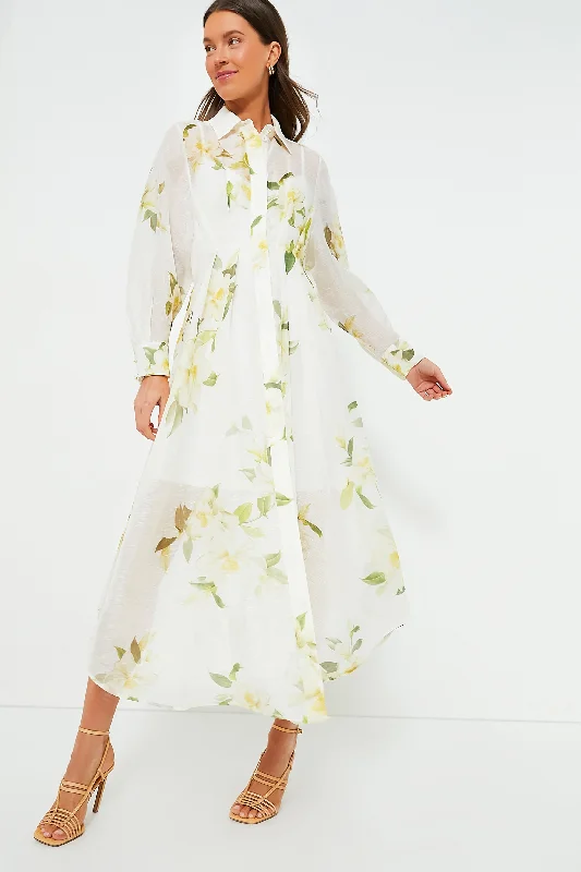 Ivory Magnolia Harmony Draped Shirt Dress