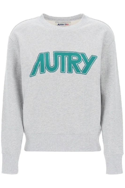 Sweatshirt With Maxi Logo Print  - Grey