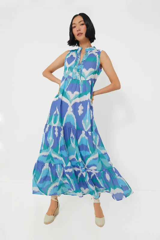 Cerulean Watercolor Ikat Tessa Dress