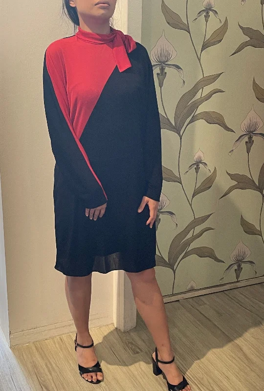 Edgy Slouch Colorblock Red Black Dress