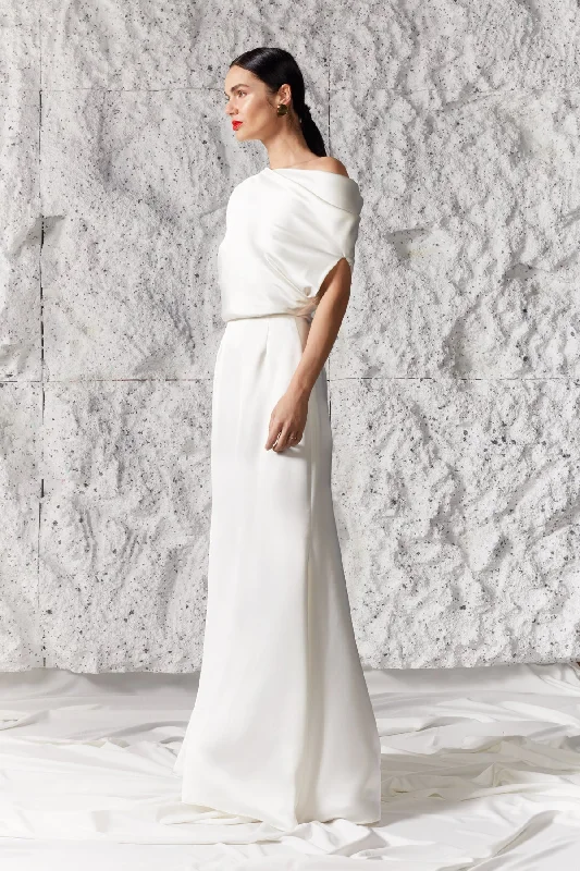 HELEN satin asymmetric wedding bridal dress