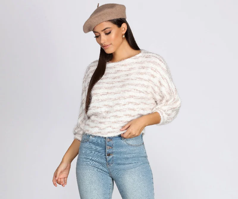 Striped Eyelash Dolman Sweater