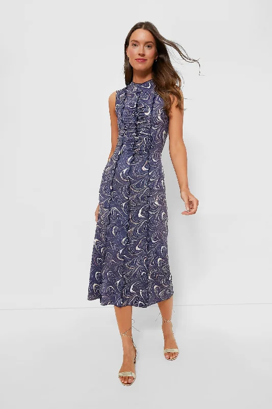 Navy Amara Marble Print Sleeveless Dress