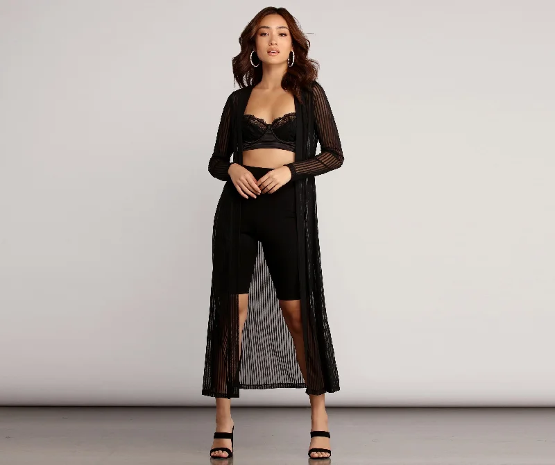 Illusion Striped Mesh Duster