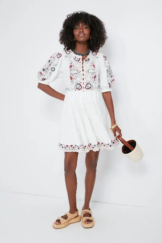 Cream Alicia Embroidery Long Sleeve Dress