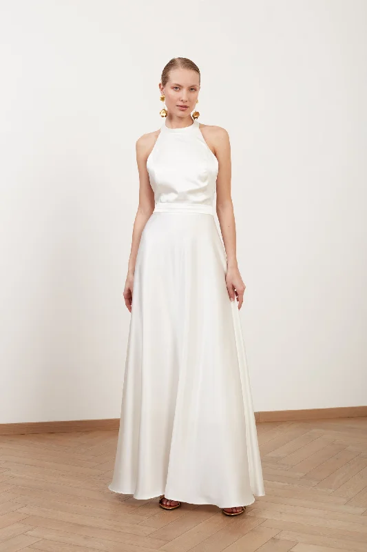 MAISSA white satin halter neck A-line wedding gown