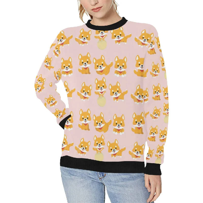 Cute shiba inu dog pattern Women's Crew Neck Sweatshirt