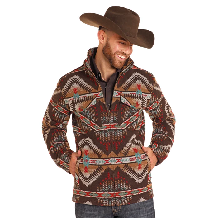 Powder River Outfitters Men's Aztec Jacquard Dark Brown Jacket DM92C04061