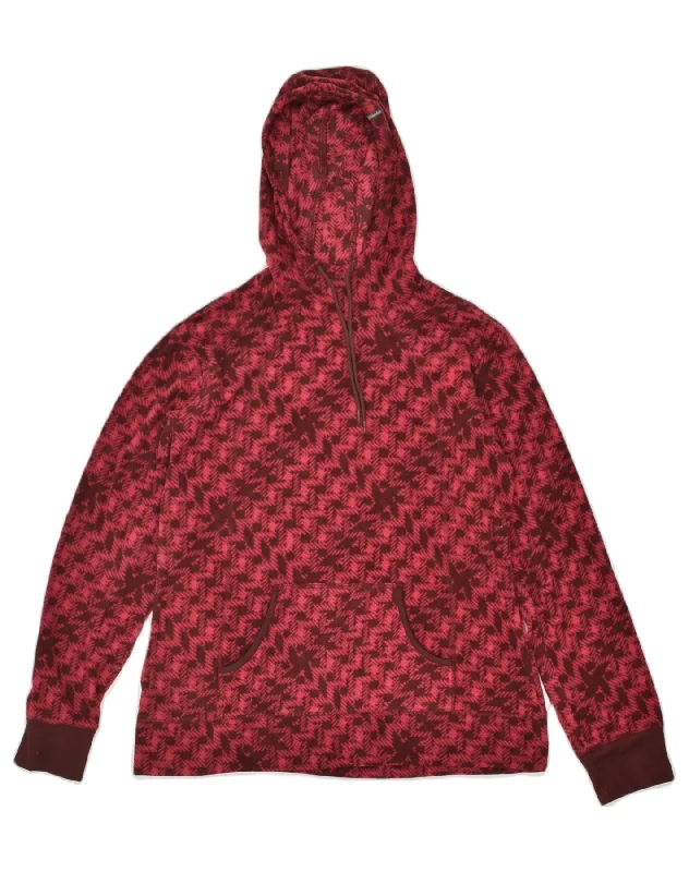 COLUMBIA Womens Fleece Hoodie Jumper UK 14 Large Red Herringbone Polyester