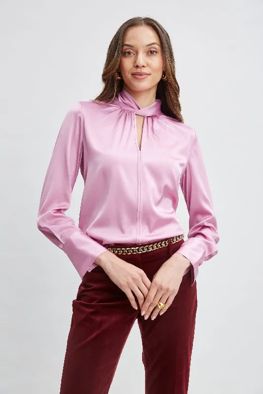 Silk Satin Twist Neck Shirt