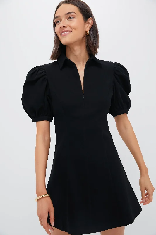 Black Front Zip Denim Mini Dress