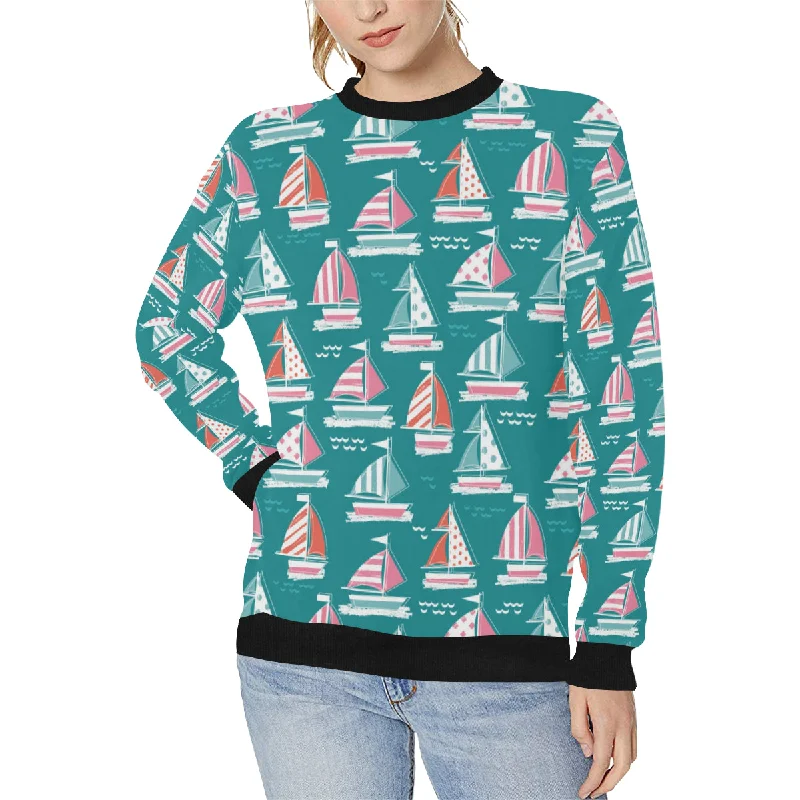 Cute sailboat pattern Women's Crew Neck Sweatshirt