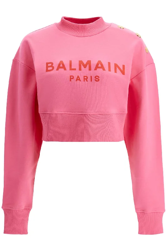 Cropped Sweatshirt With Buttons  - Pink