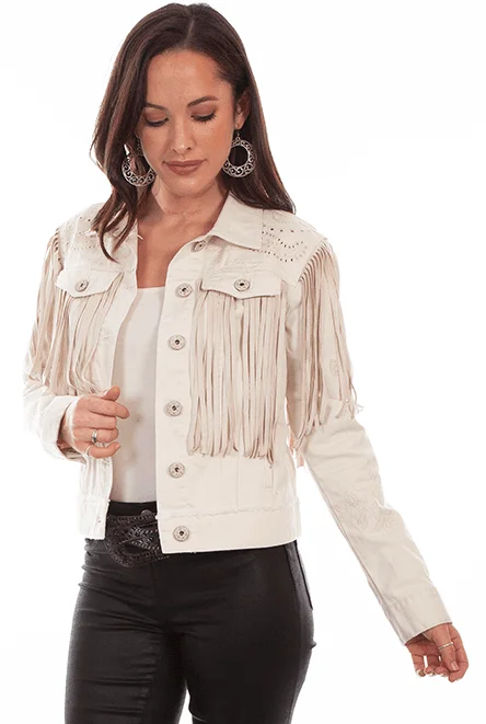 Scully Honey Creek Women's Off-White Denim Fringe Jacket HC687