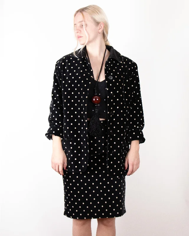 1980s Gianni Versace Polkadot Velvet Skirt Suit S