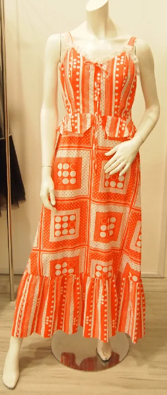 Orange White Optic Circles and Squares Sweetheart Maxi